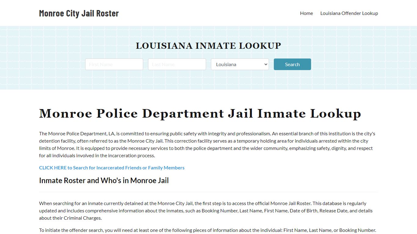 Monroe Police Department & City Jail, LA Inmate Roster, Arrests, Mugshots